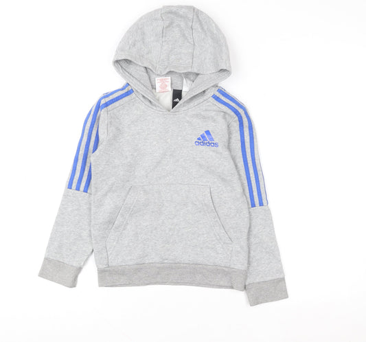 Adidas Boys Grey Pullover Hoodie 7-8 Years Hooded Fleece Sweatshirt