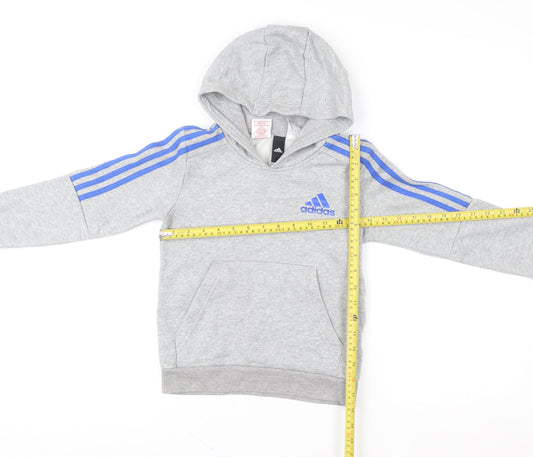 Adidas Boys Grey Pullover Hoodie 7-8 Years Hooded Fleece Sweatshirt