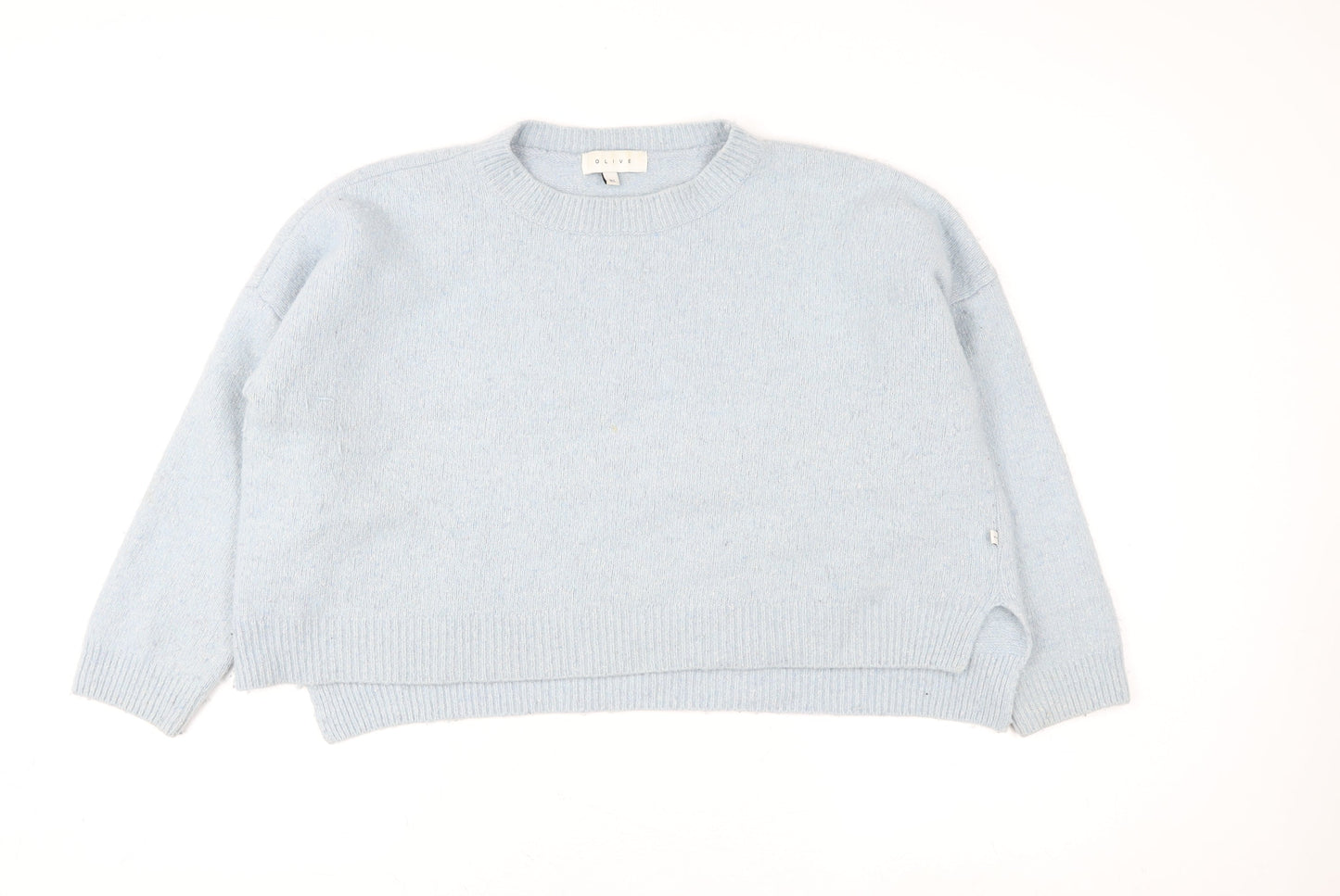 Olive Women Blue Wool Blend Crew Neck Pullover Jumper M