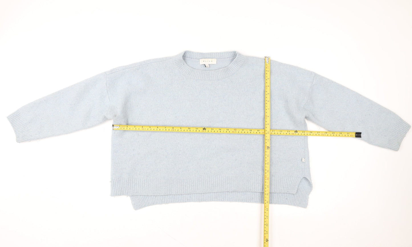 Olive Women Blue Wool Blend Crew Neck Pullover Jumper M