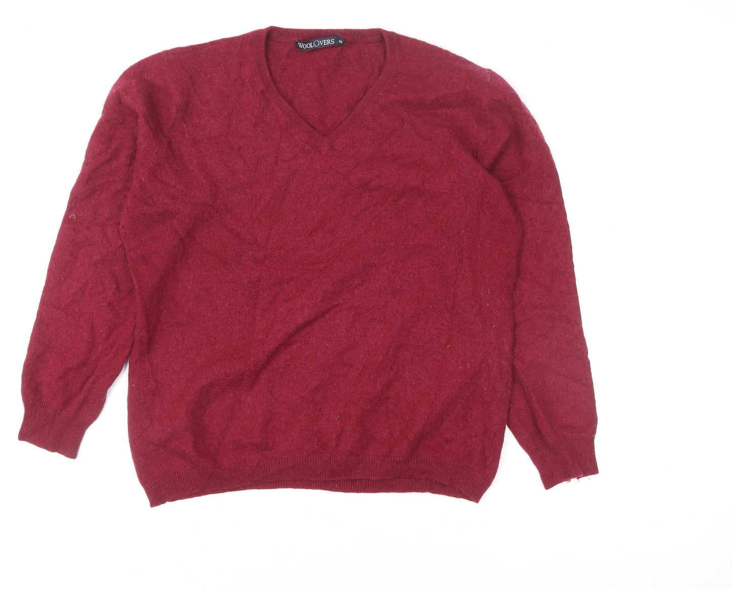 Woolovers Women Red XL V-Neck Merino Wool Pullover Jumper