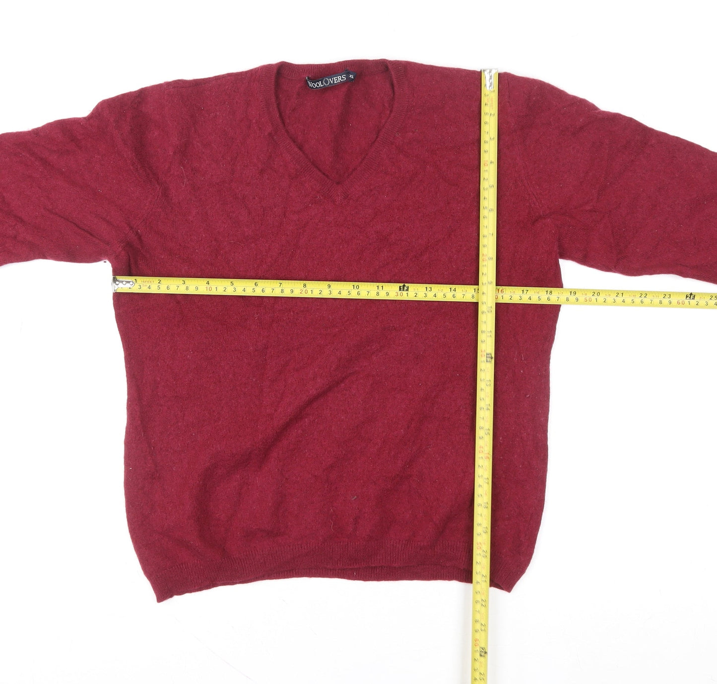 Woolovers Women Red XL V-Neck Merino Wool Pullover Jumper
