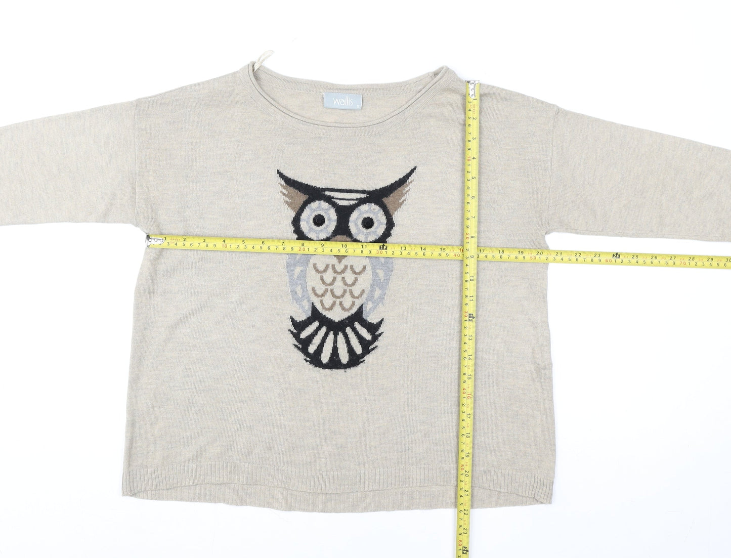 Wallis Womens Beige Owl Pullover Sweater Size S UK 10 Acrylic Wool Blend