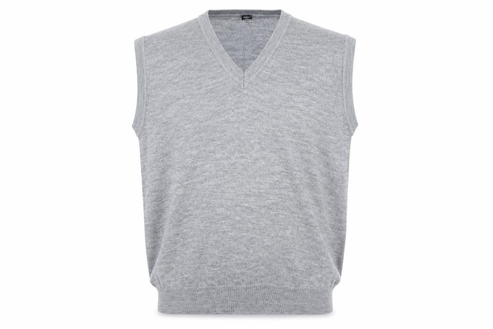 C&A Men Grey Wool Blend V-Neck Sleeveless Knit Jumper Vest XL
