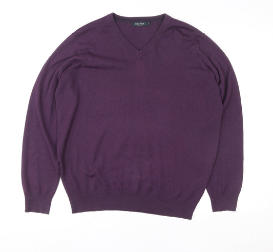 James Pringle Men's Purple V-Neck Acrylic Knit Pullover Jumper Size M