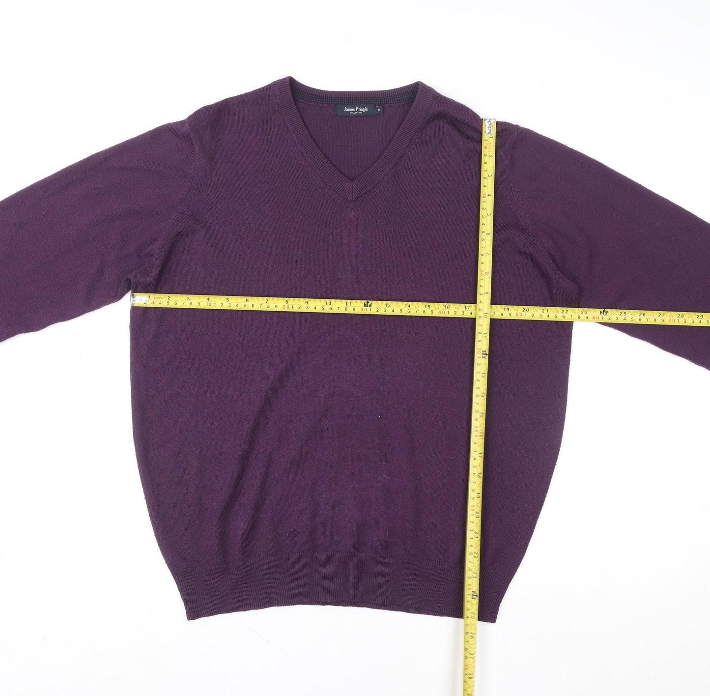 James Pringle Men's Purple V-Neck Acrylic Knit Pullover Jumper Size M