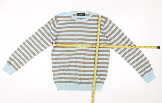 Topman Men's Brown Blue Striped Pullover Sweatshirt Size S