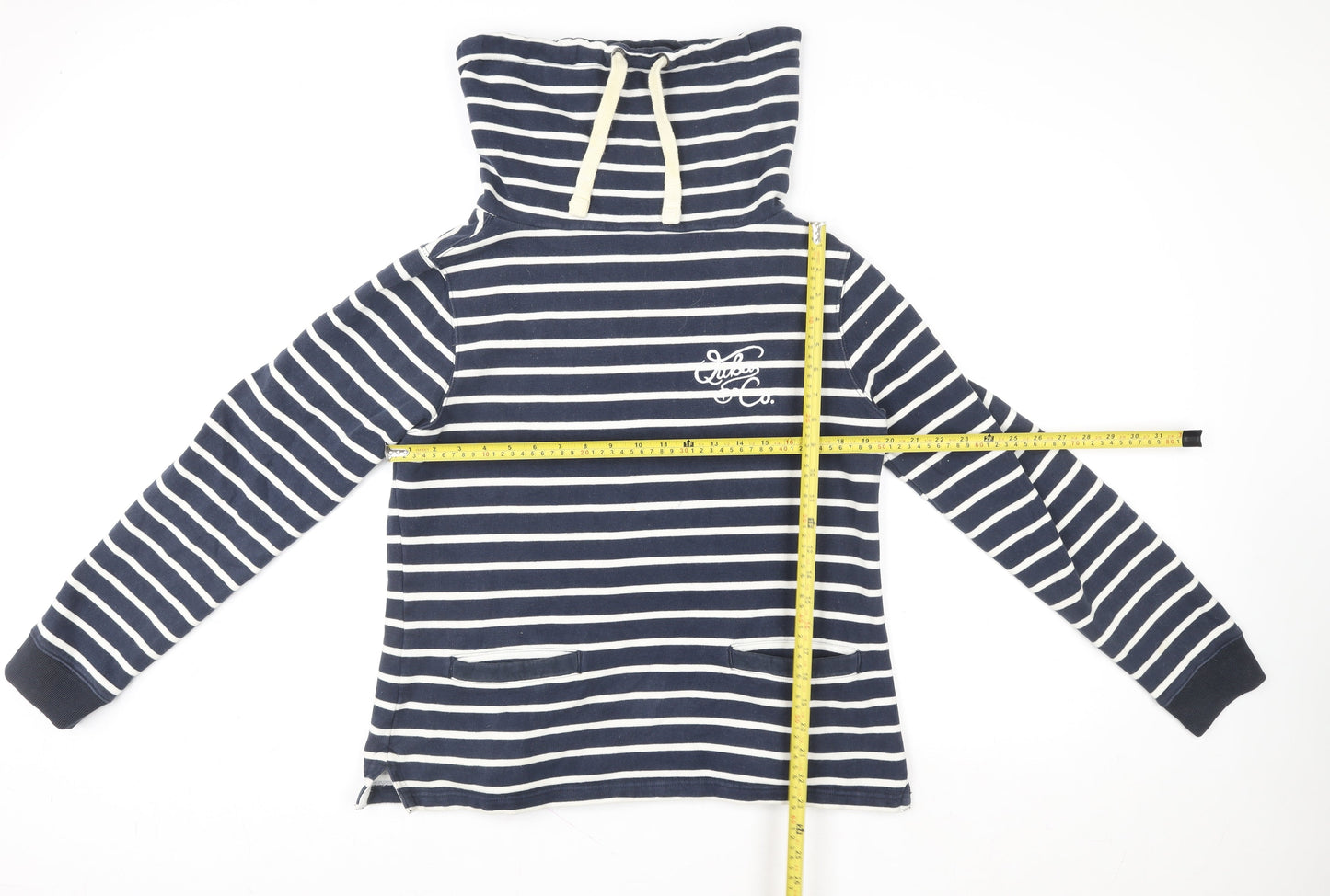 Quba Sails Womens Navy Striped Pullover Hoodie Size 12 Cotton Blend