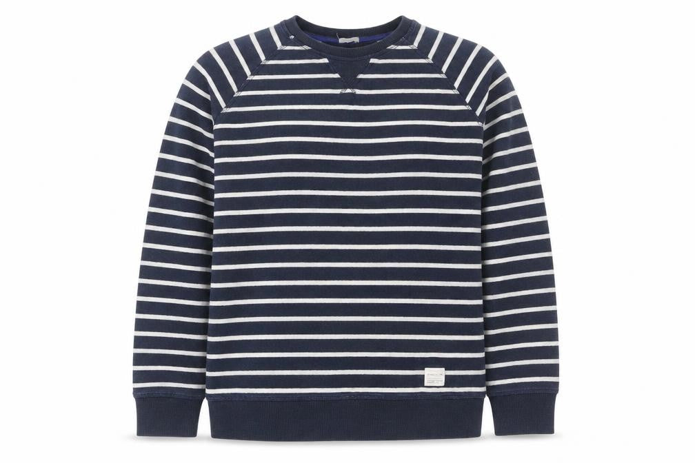 Front view of O'Neill Women's Navy Striped Cotton Crew Neck Pullover Sweatshirt M