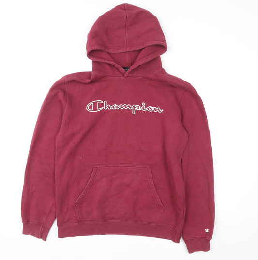 Champion Men's Red Pullover Hoodie Large Logo Fleece Sweatshirt