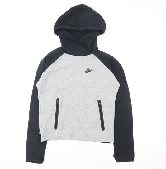 Nike Boys Grey & Black Pullover Hoodie S Regular Fit Logo Sweatshirt