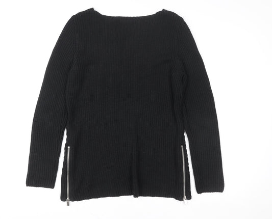 Next Womens Black Size 10 Knitted Pullover Sweatshirt with Zip Detail