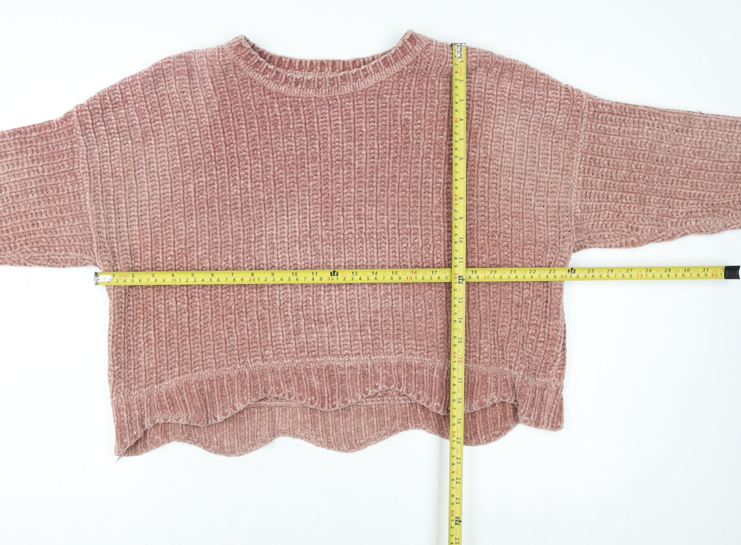 Zara Women Pink Chunky-Knit Crew Neck Pullover Jumper Size 8