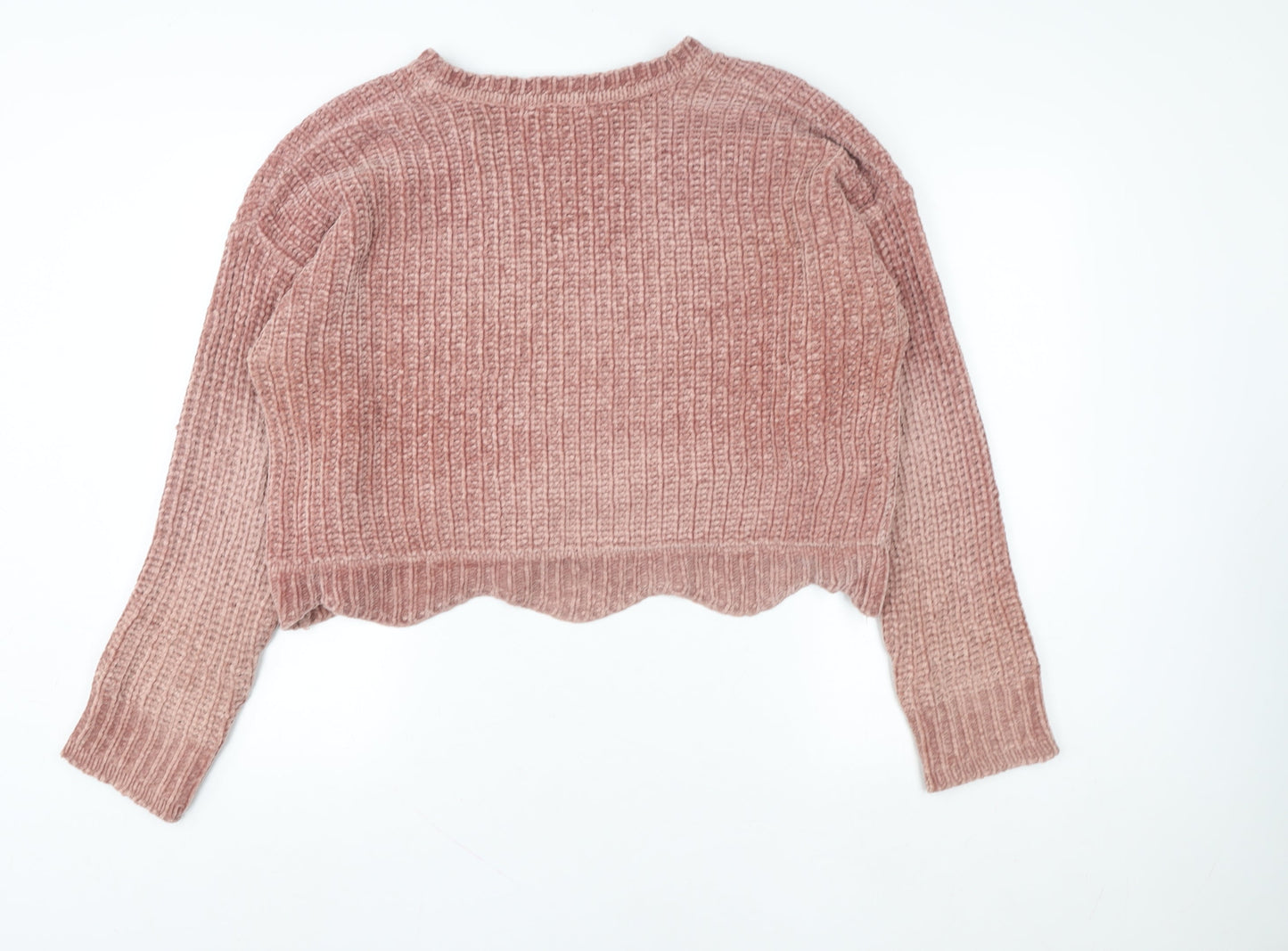 Zara Women Pink Chunky-Knit Crew Neck Pullover Jumper Size 8