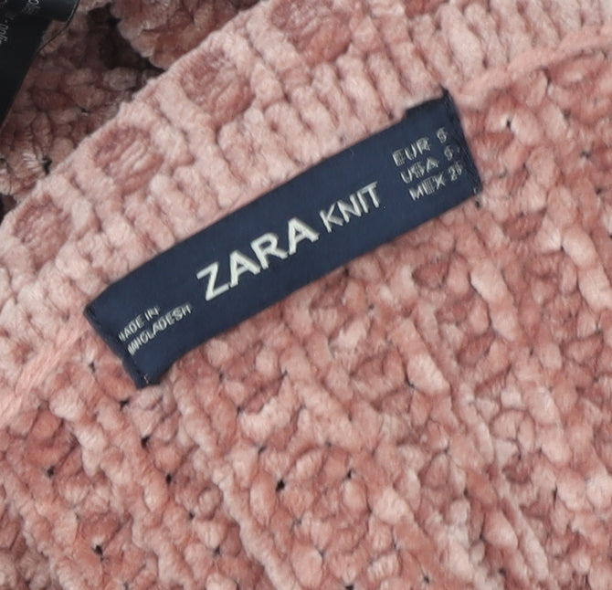 Zara Women Pink Chunky-Knit Crew Neck Pullover Jumper Size 8