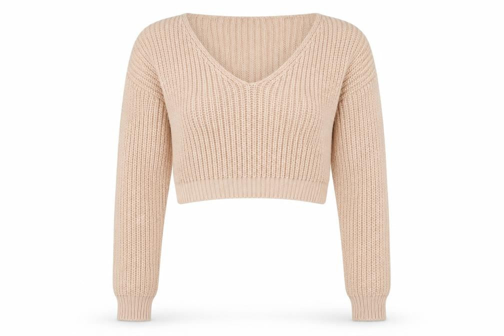 MISSPAP Women Beige Acrylic Knit Cropped Pullover Sweater Size 6