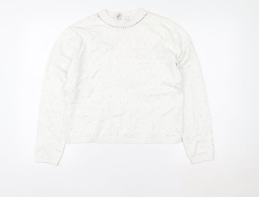Marks and Spencer Womens White Sequin Crew Neck Pullover Sweatshirt Size S