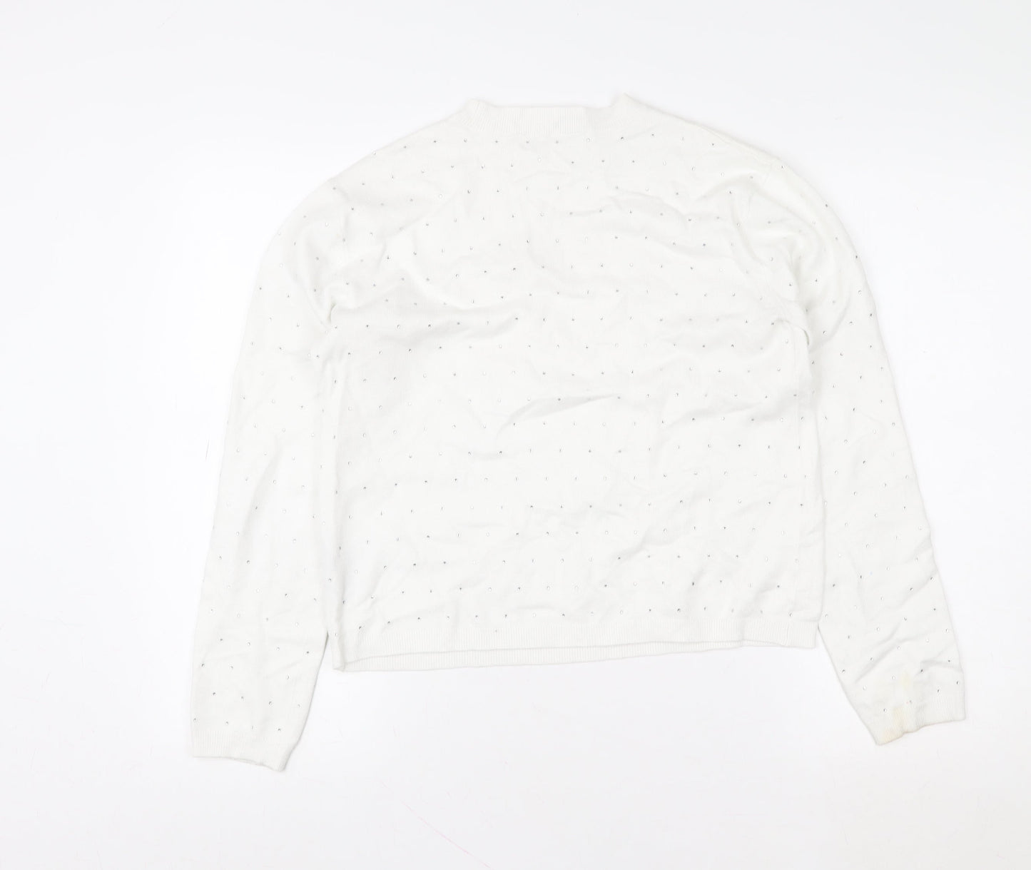 Marks and Spencer Womens White Sequin Crew Neck Pullover Sweatshirt Size S
