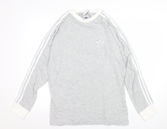 Adidas Women's Grey Long Sleeve Cotton Crew Neck T-Shirt Size L