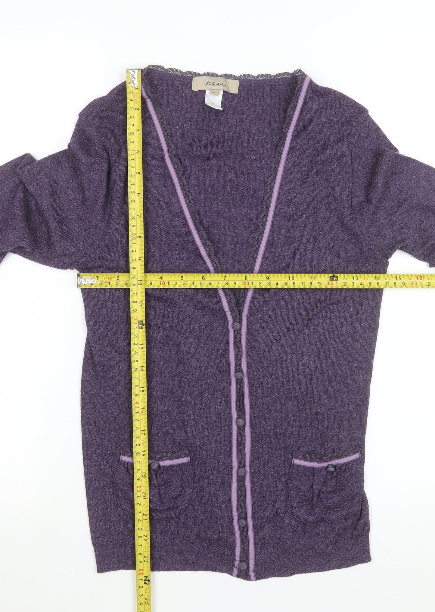 Kew Women’s Purple Knit Button Jacket L Long Sleeve Casual