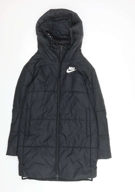 Nike Women’s Black Puffer Jacket Small Hooded Long Insulated Coat