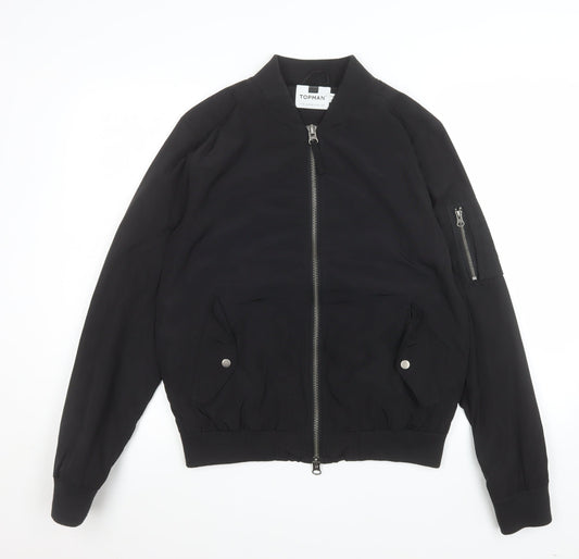 Topman Men's Black Bomber Jacket M Polyester Lined Classic Style