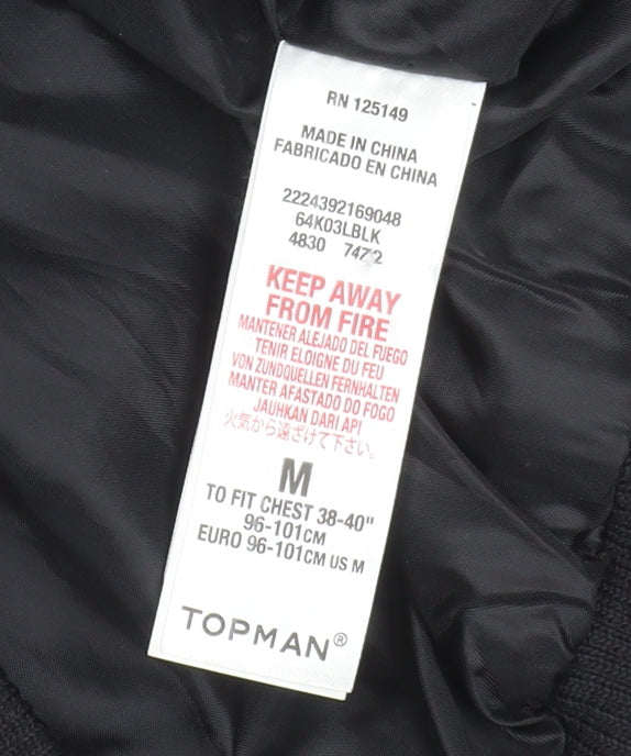 Topman Men's Black Bomber Jacket M Polyester Lined Classic Style