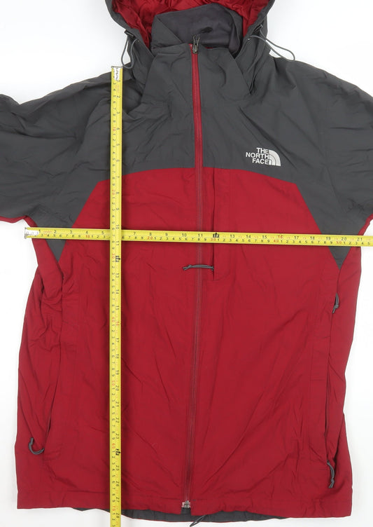The North Face Men's Red Grey Waterproof Hooded Parka Jacket M
