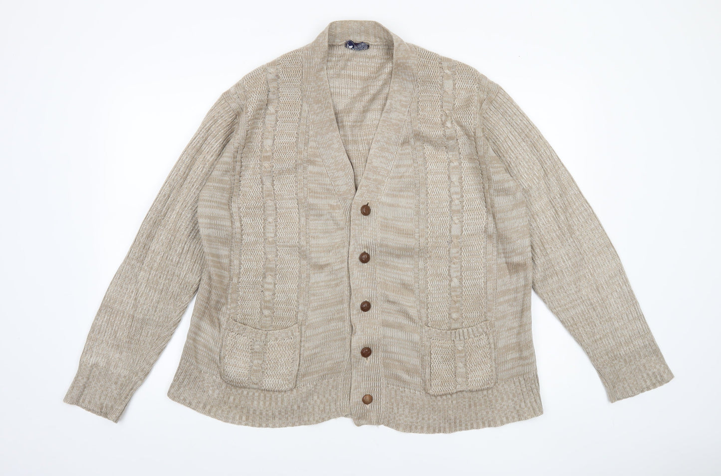 Tootal Women Beige Acrylic Knit Cardigan L Vintage Chunky Style
