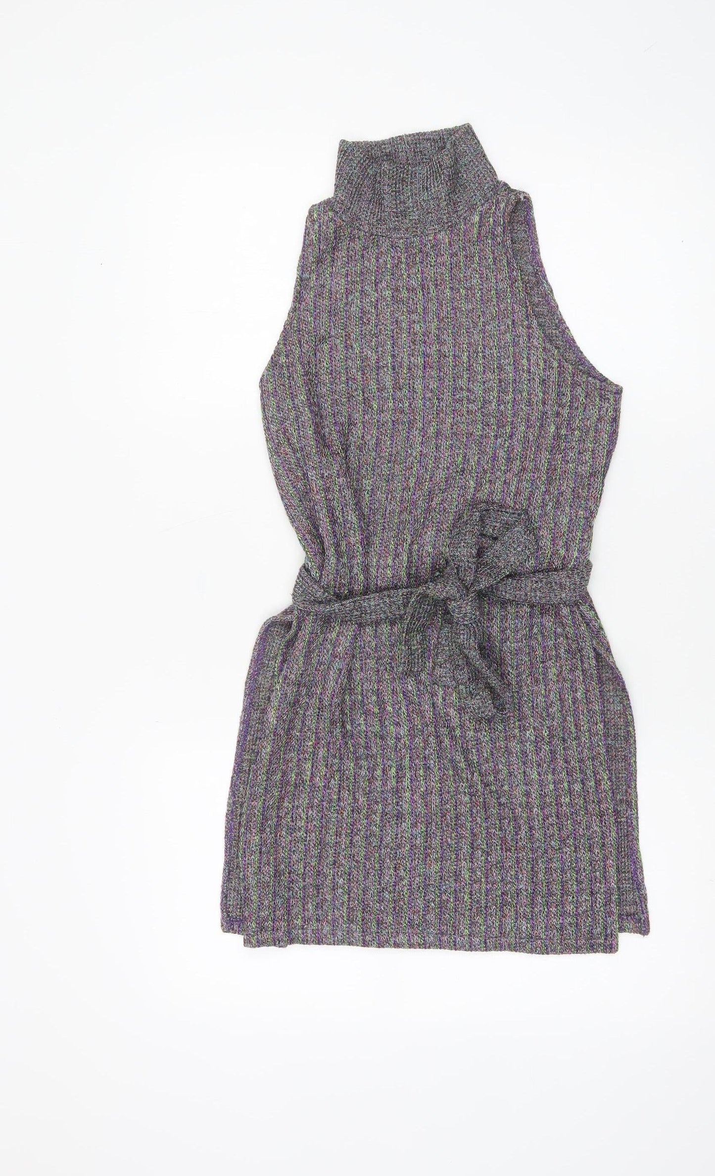 Zara Women’s Multicoloured Knit Sleeveless Roll Neck Belted Blouse Size S