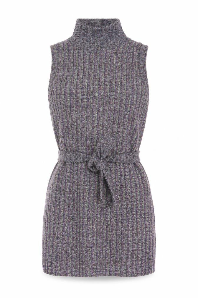 Zara Women’s Multicoloured Knit Sleeveless Roll Neck Belted Blouse Size S