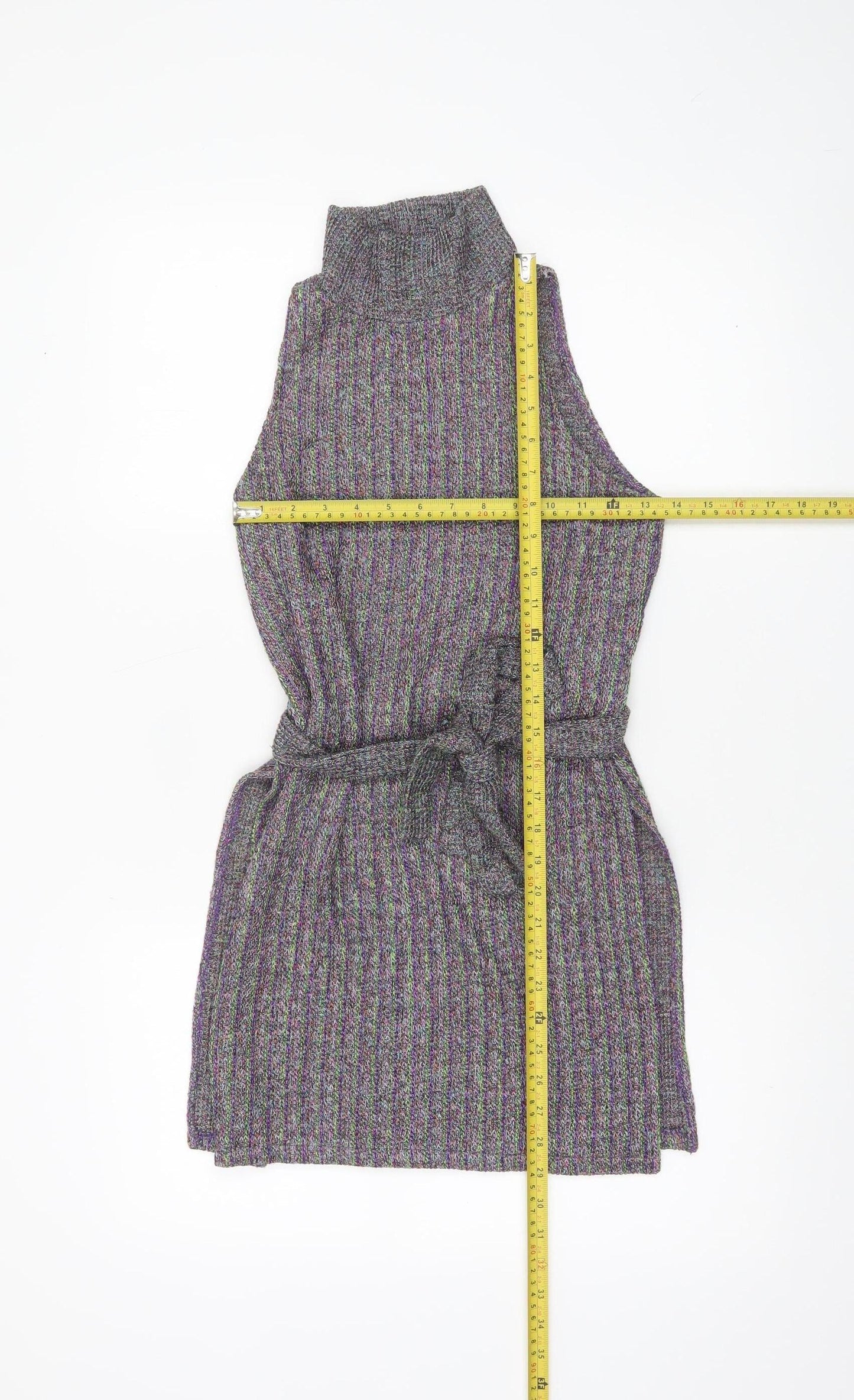 Zara Women’s Multicoloured Knit Sleeveless Roll Neck Belted Blouse Size S