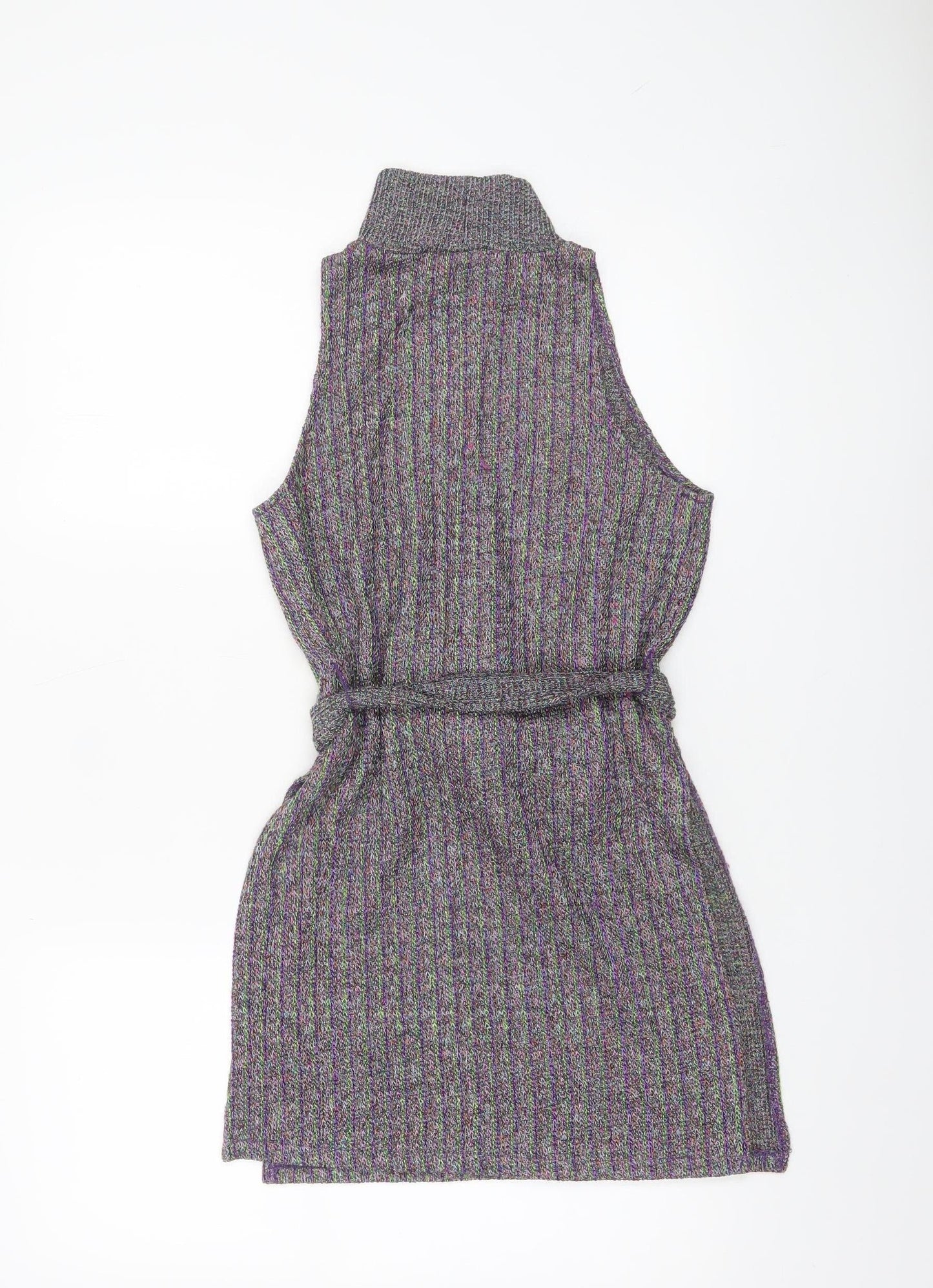Zara Women’s Multicoloured Knit Sleeveless Roll Neck Belted Blouse Size S