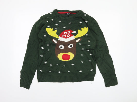 Rebel Boys Green Christmas Reindeer Pullover Jumper Size 158cm