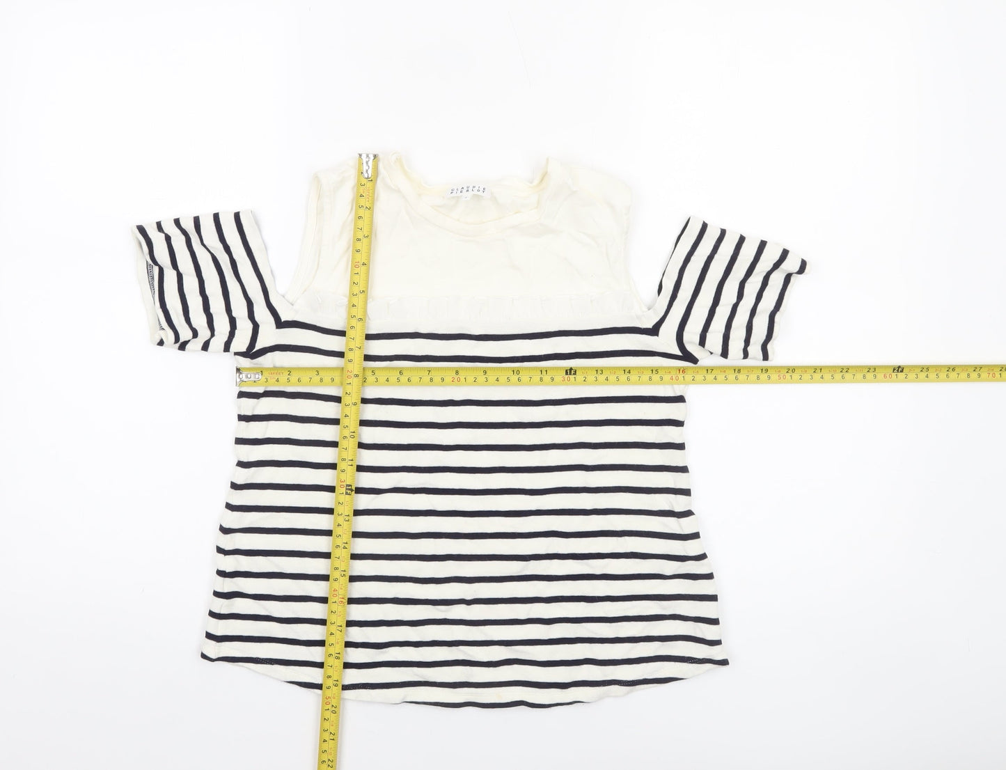 Claudie Pierlot Women's Off Shoulder Striped T-Shirt White Size 10