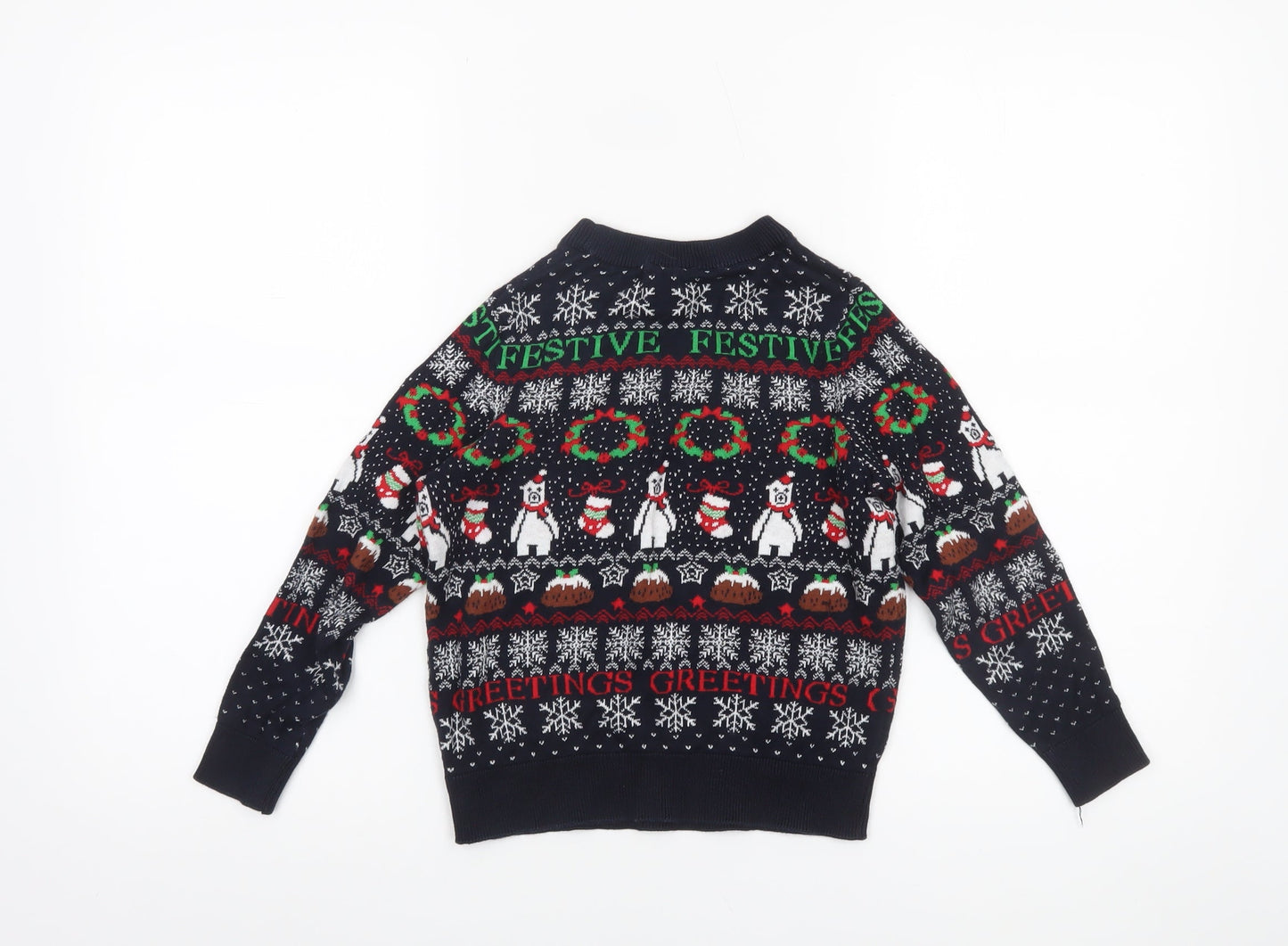 Lily & Dan Boys Navy Christmas Jumper 7-8 Years Cotton Festive Sweater