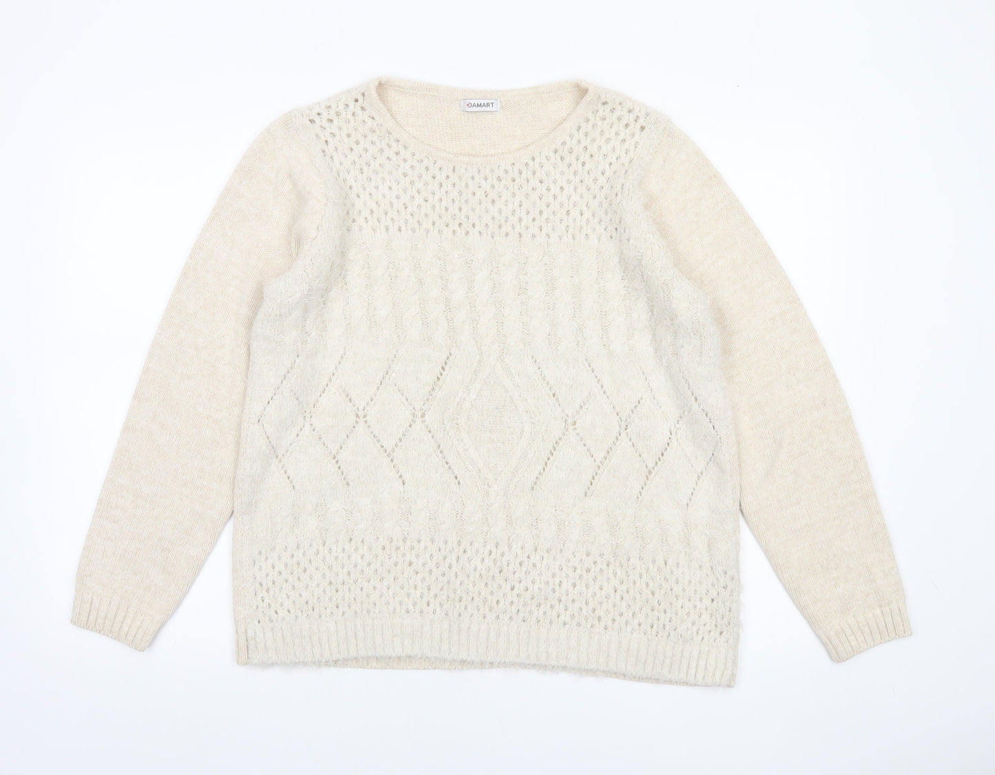 Damart Women’s Beige Cable-Knit Pullover Jumper Size M