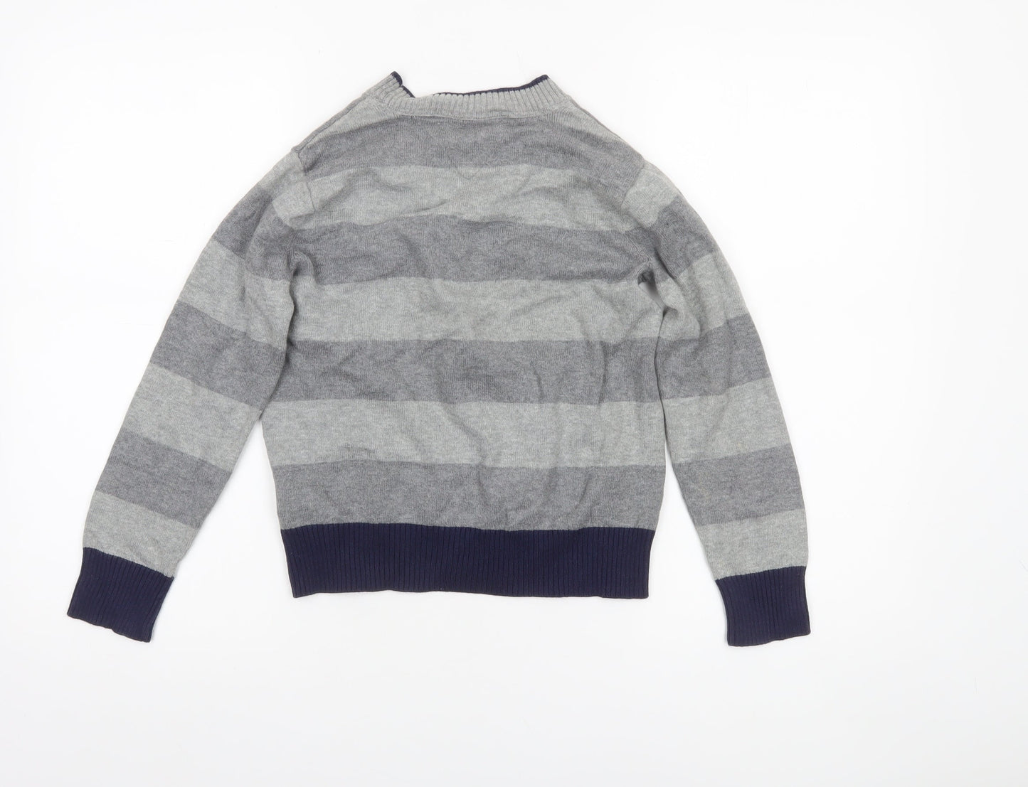 Tommy Hilfiger Boys Grey Striped Cardigan Jumper Size 6-7 Years Cotton Blend