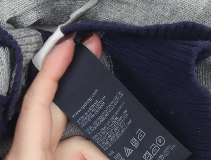 Tommy Hilfiger Boys Grey Striped Cardigan Jumper Size 6-7 Years Cotton Blend