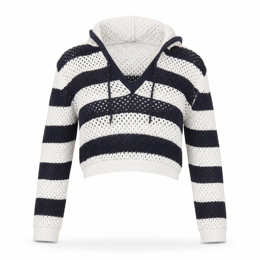 Zara Women’s Multicoloured Striped Open-Knit Hooded Pullover Jumper Size 12