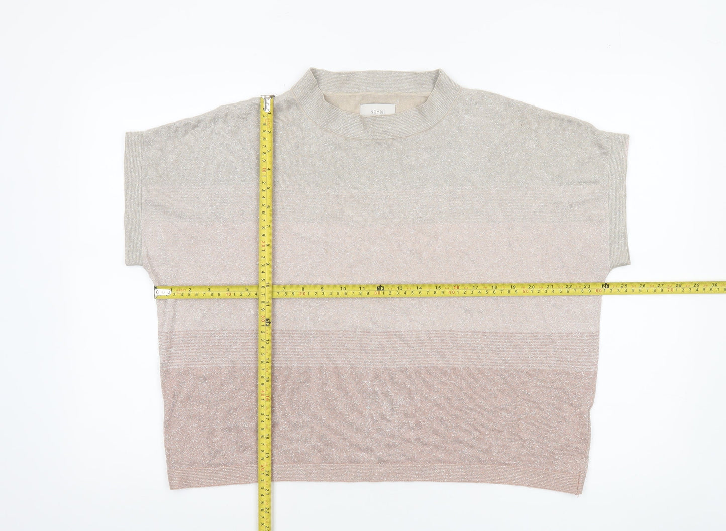 Nümph Womens Beige Mock Neck Knit Short Sleeve Pullover Jumper M
