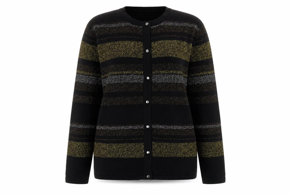 Milano Design Group Women's Black L Striped Glitter Cardigan
