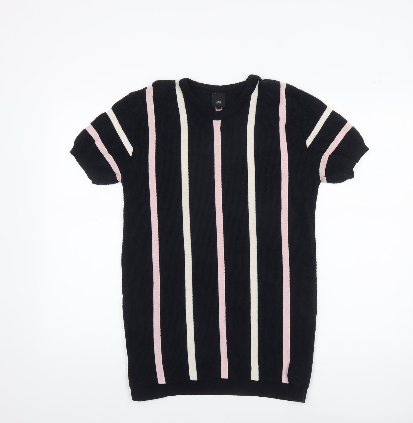 River Island Men’s Black Striped Short Sleeve Pullover Jumper M