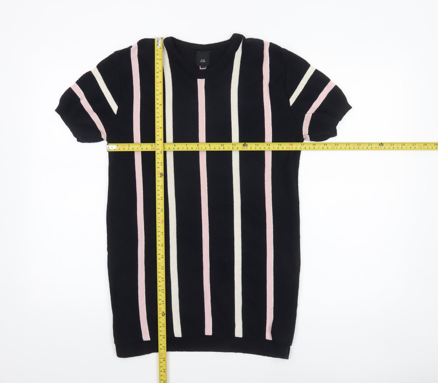 River Island Men’s Black Striped Short Sleeve Pullover Jumper M