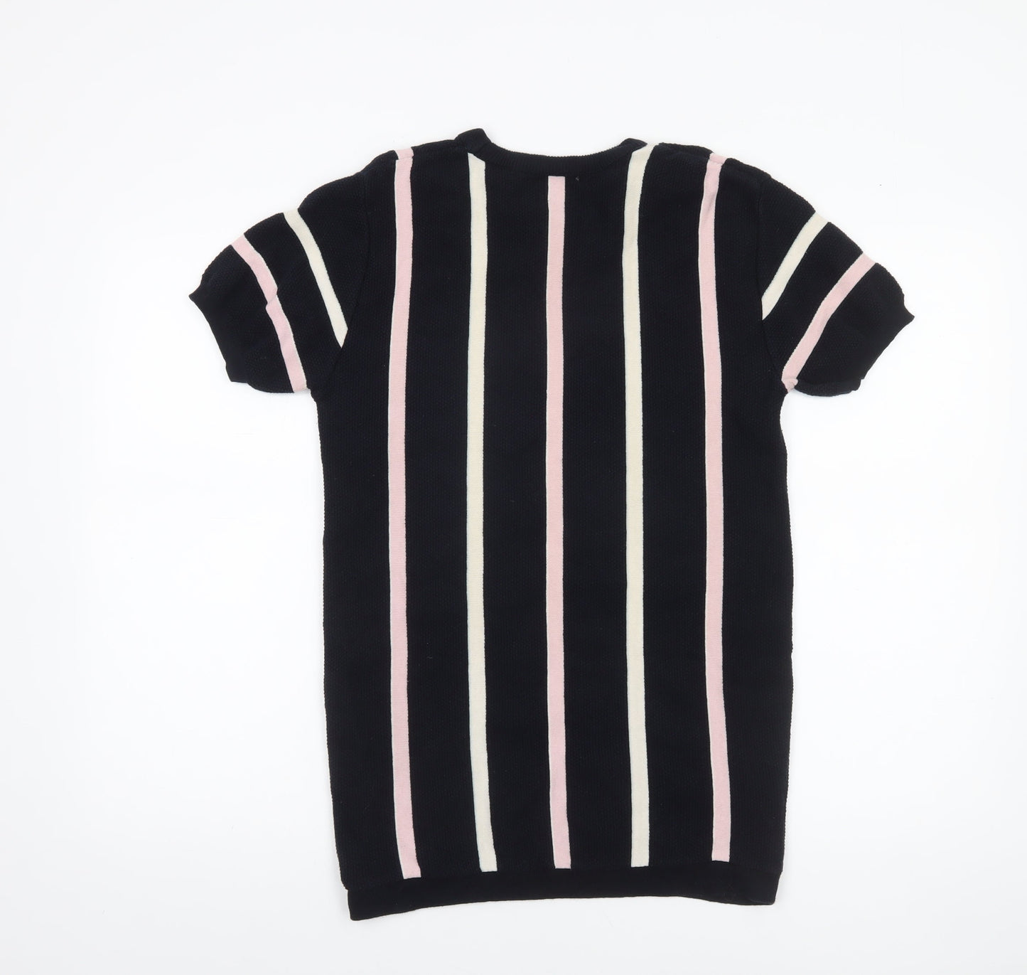 River Island Men’s Black Striped Short Sleeve Pullover Jumper M