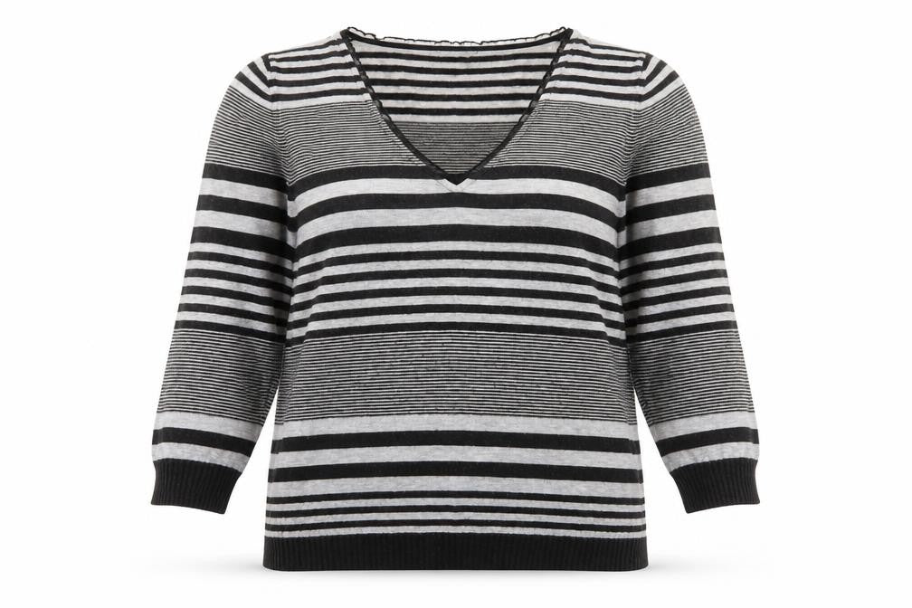 Marks and Spencer Per Una Women’s Black Striped V-Neck Knit Jumper Size 10
