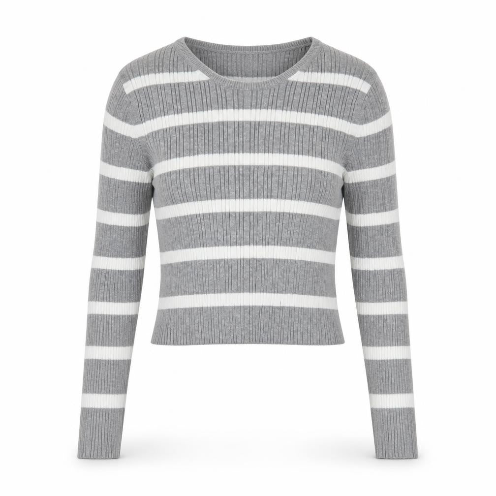 ASOS DESIGN Women’s Grey Striped Crew Neck Knit Jumper Size M 12-14