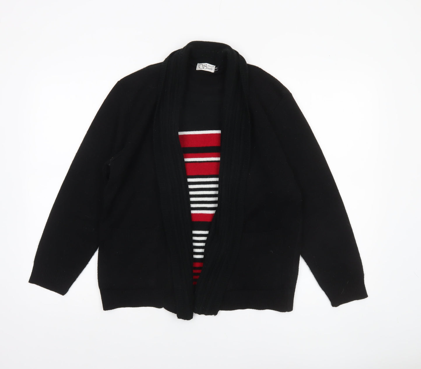 Anne Smith Women's Black Acrylic Knit Open Cardigan M