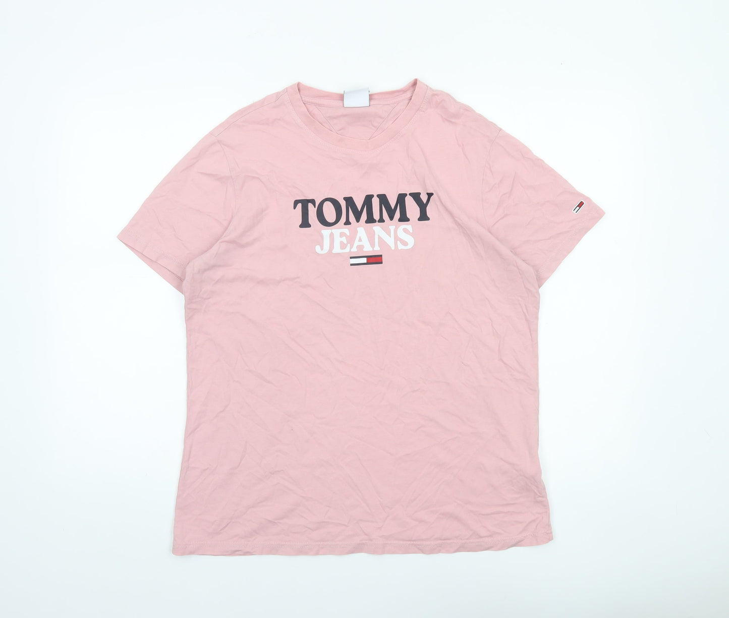 Tommy Jeans Women's Pink Cotton Logo T-Shirt Size L