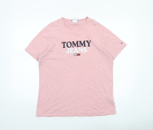 Tommy Jeans Women's Pink Cotton Logo T-Shirt Size L
